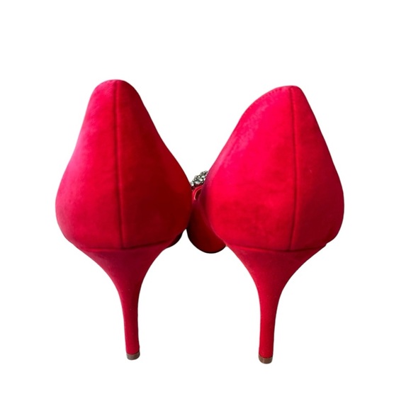 JustFab | Red Embellished Silver Bow Heels Size 11 NWOT - Picture 4 of 11
